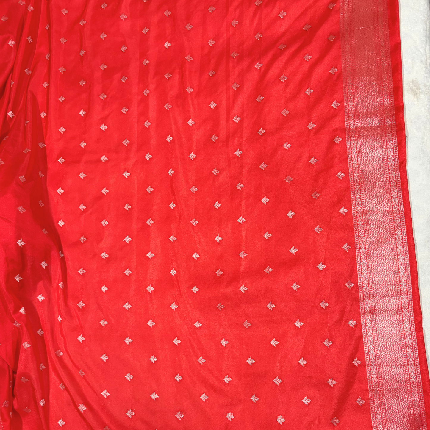 Red Banarasi Semi Crepe Saree