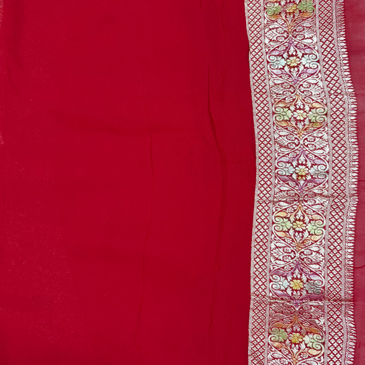 Red Pure Khaddi Georgette Meenakari Saree