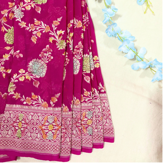 Pink Pure Khaddi Georgette Meenakari Saree