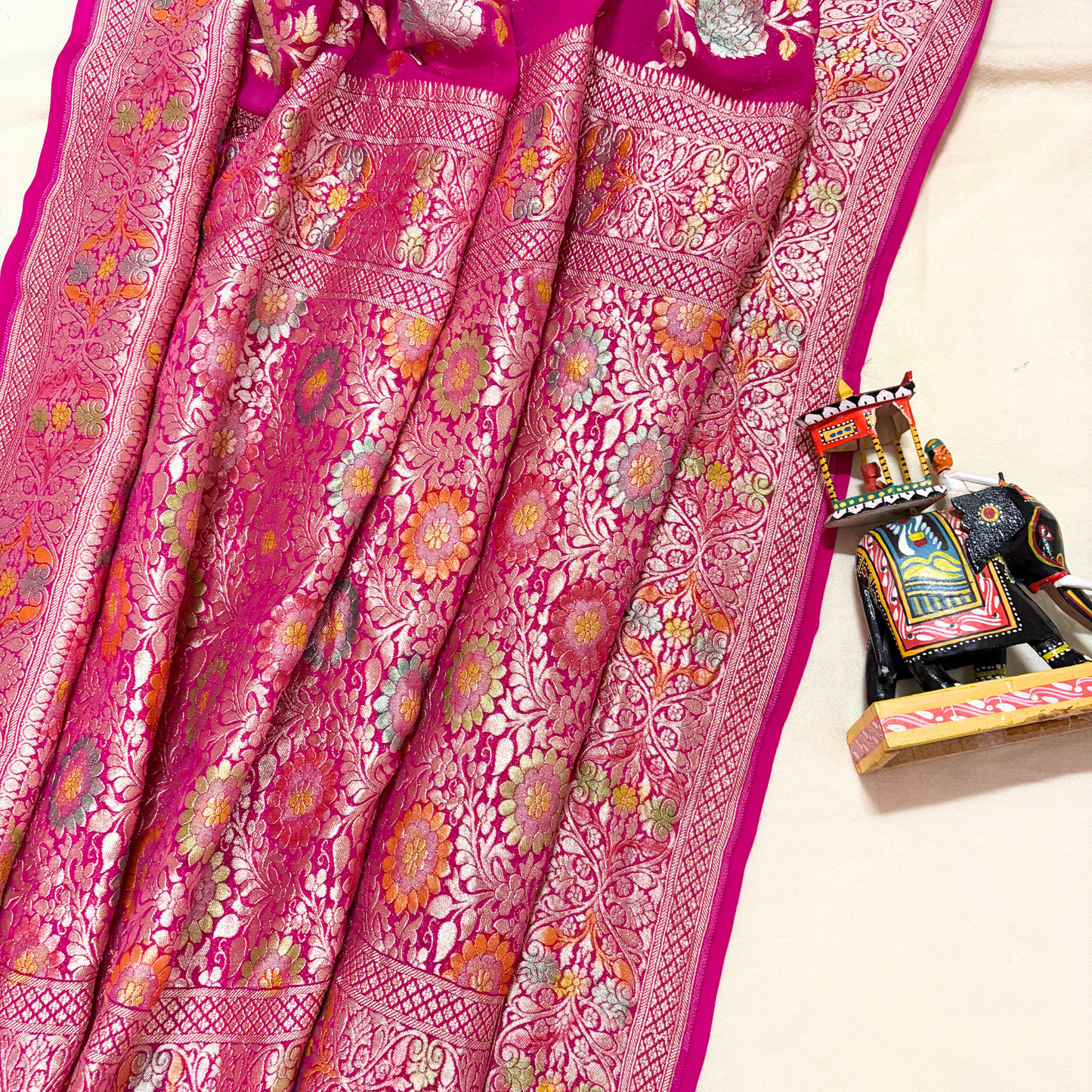 Pink Pure Khaddi Georgette Meenakari Saree