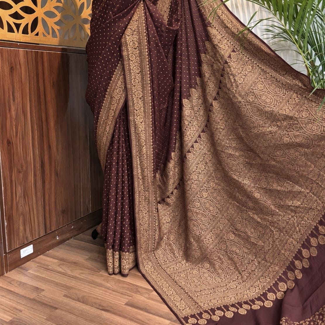 Brown Banarasi Pure Crepe Saree