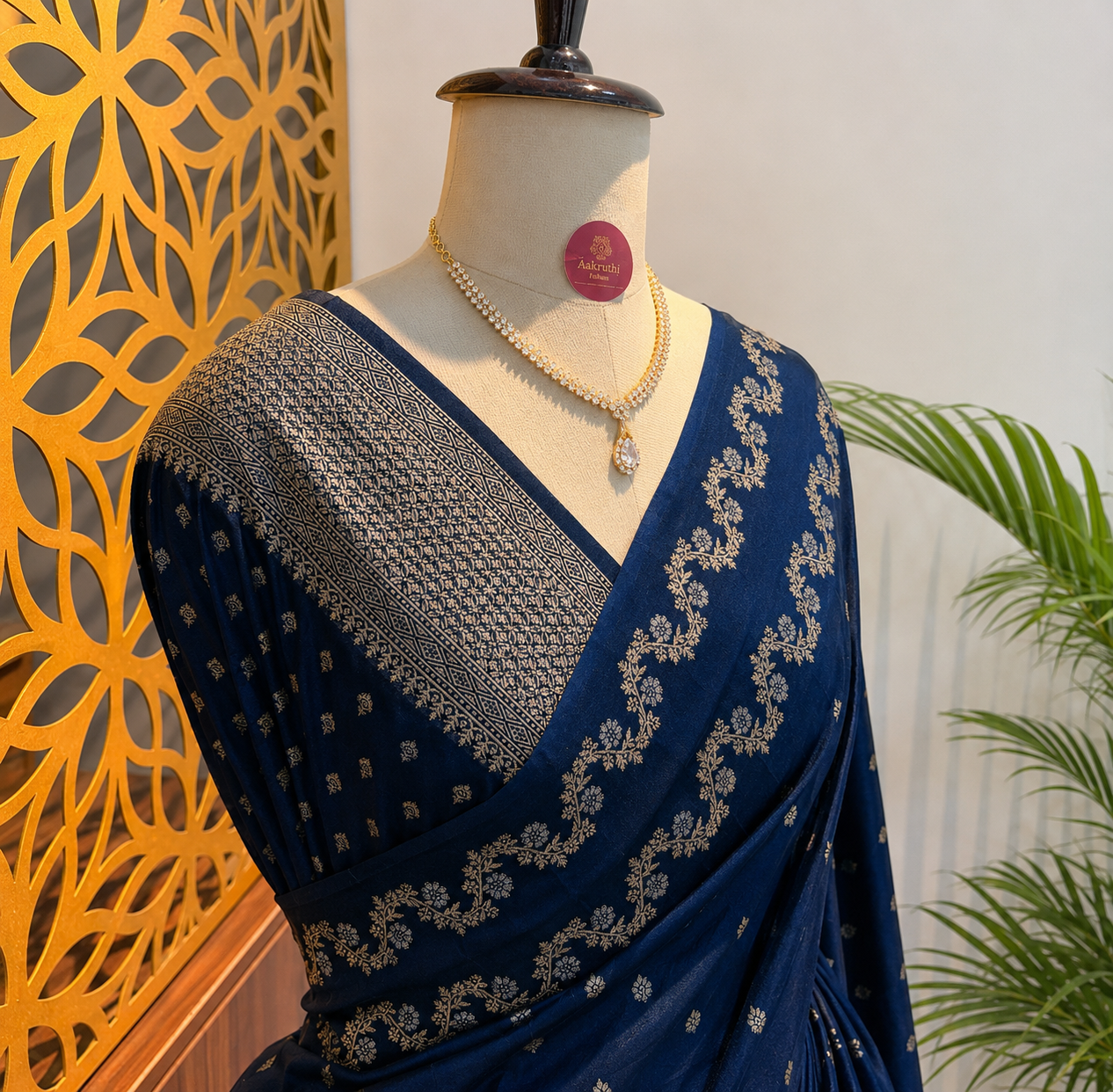 Navy Blue Semi Raw Mango Banarasi Saree