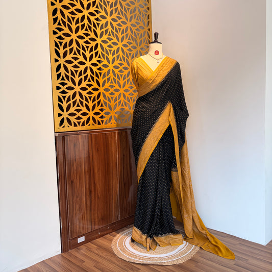 Black Banarasi Pure Crepe Saree