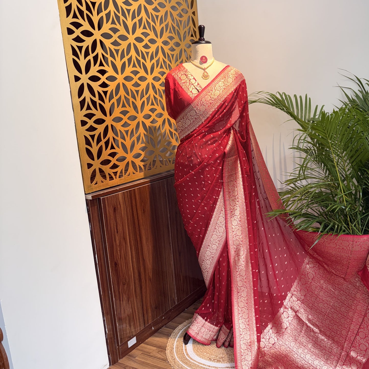 Red Semi Khaddi Georgette Saree