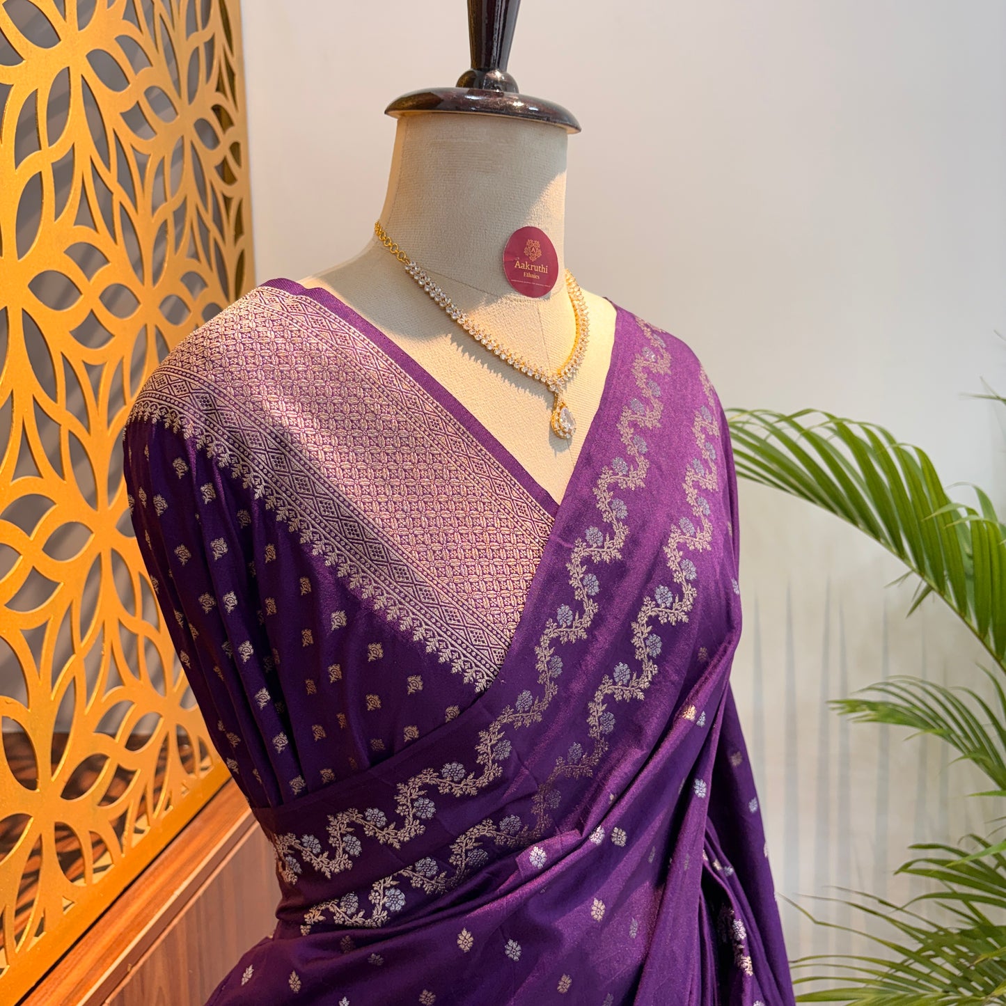 Purple Semi Raw Mango Banarasi Saree