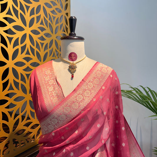 Pink Semi Khaddi Georgette Saree