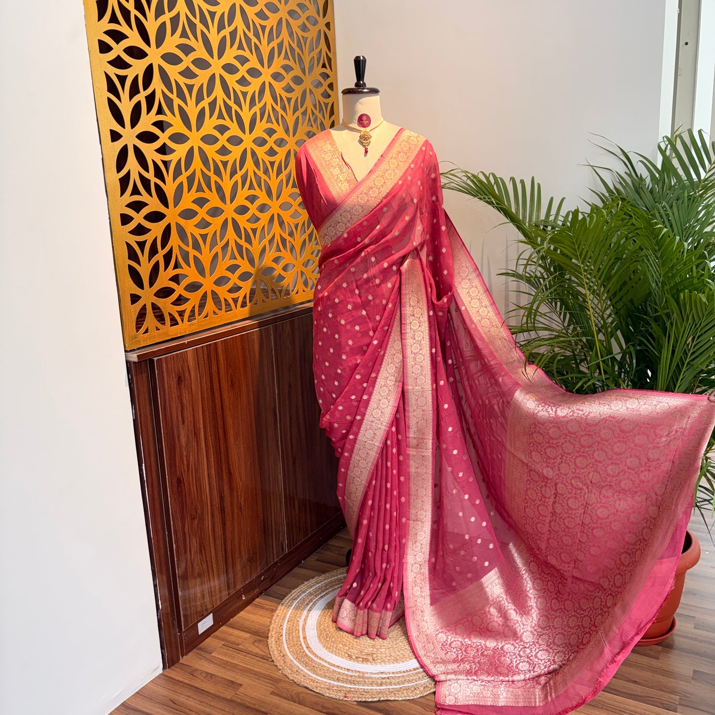 Pink Semi Khaddi Georgette Saree