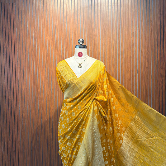 Yellow Semi Chinon Georgette Banarasi Saree