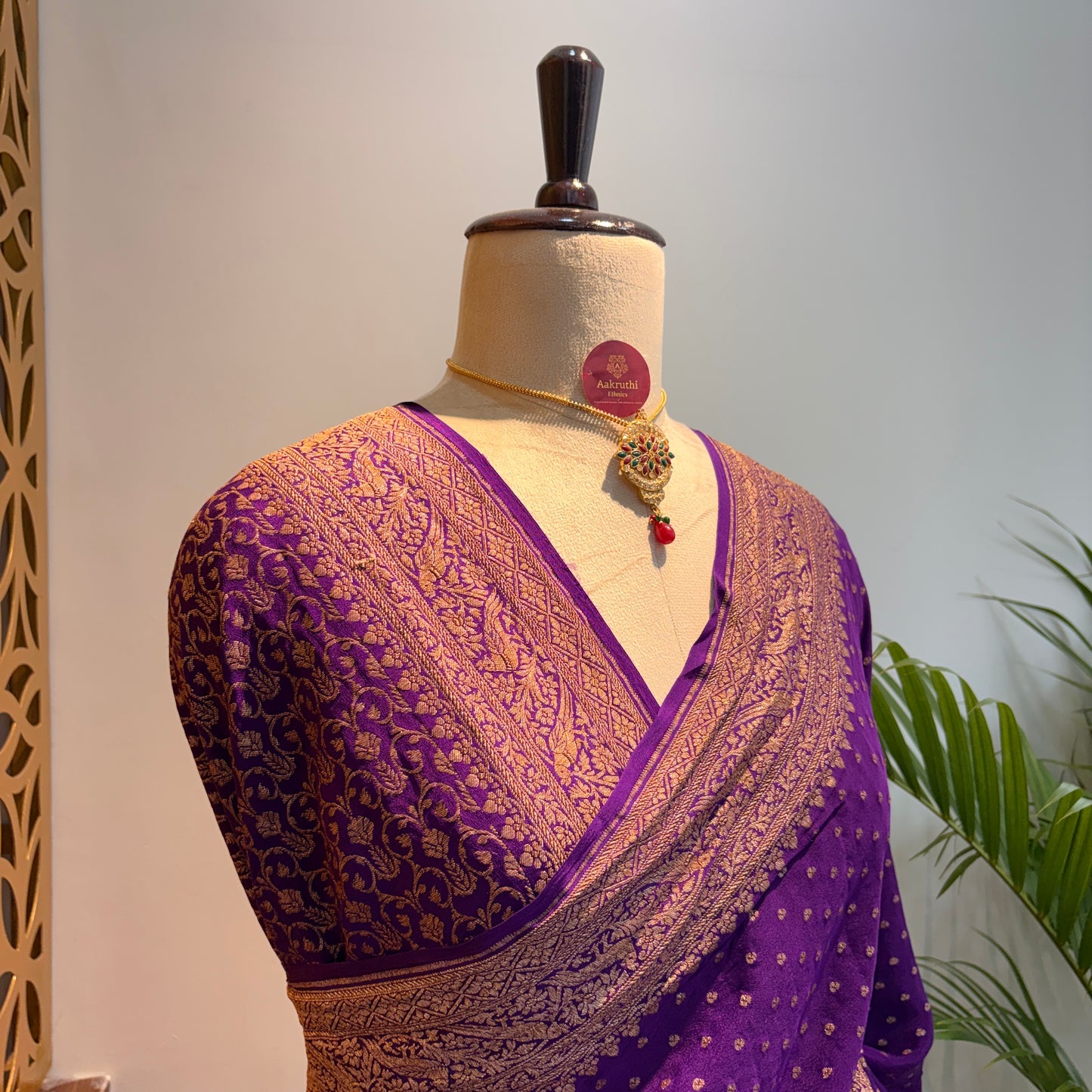 Purple Banarasi Pure Crepe Saree