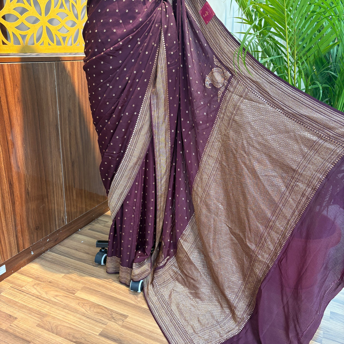 Brown Banarasi Pure Crepe Saree