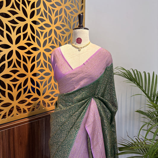 Green Banarasi Pure Crepe Brocade Saree