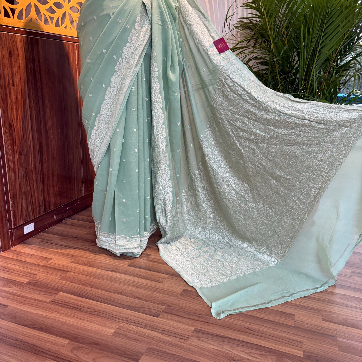 Pastel Green Pure Khaddi Georgette Banarasi Saree