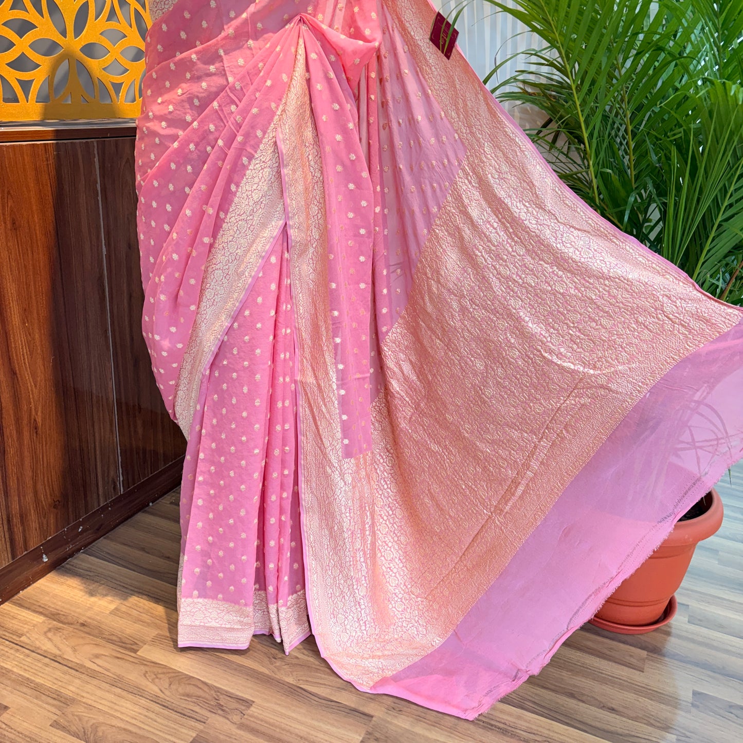 Pastel Pink Pure Khaddi Georgette Banarasi Saree