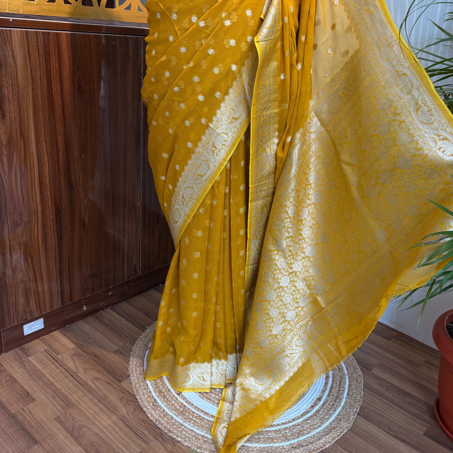 Yellow Semi Khaddi Georgette Saree