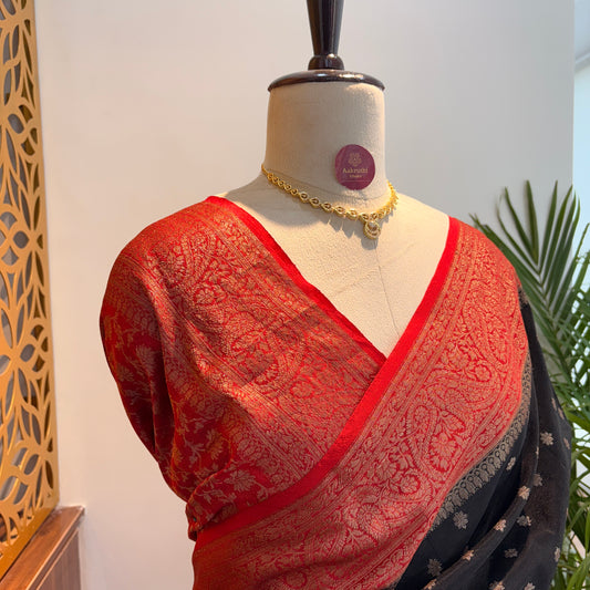 Black Cotton Silk Semi Banarasi Saree