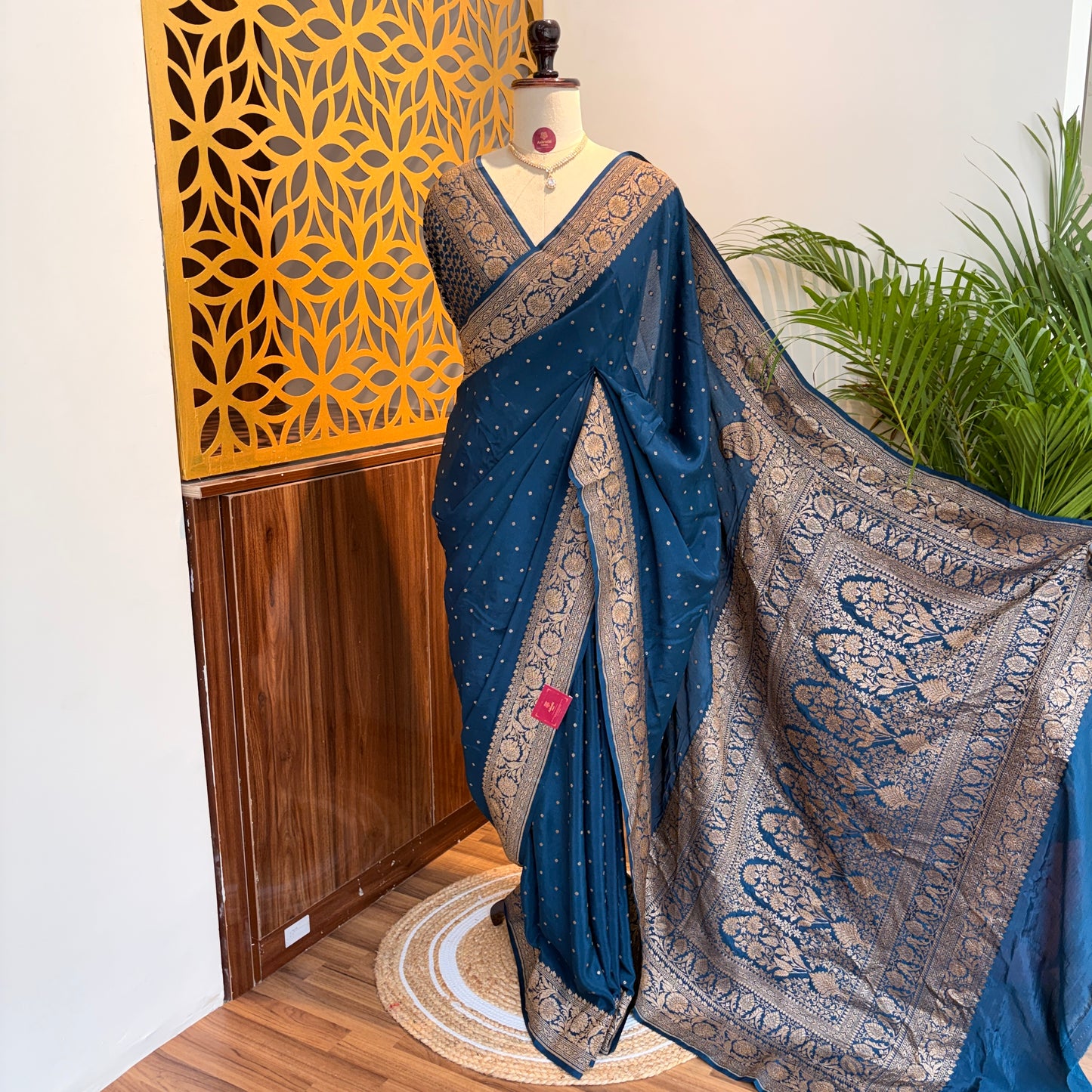 German Blue Banarasi Pure Crepe Saree