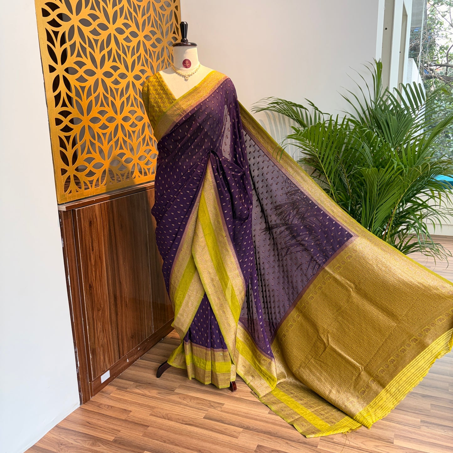 Purple Crepe Georgette Semi Banarasi Saree