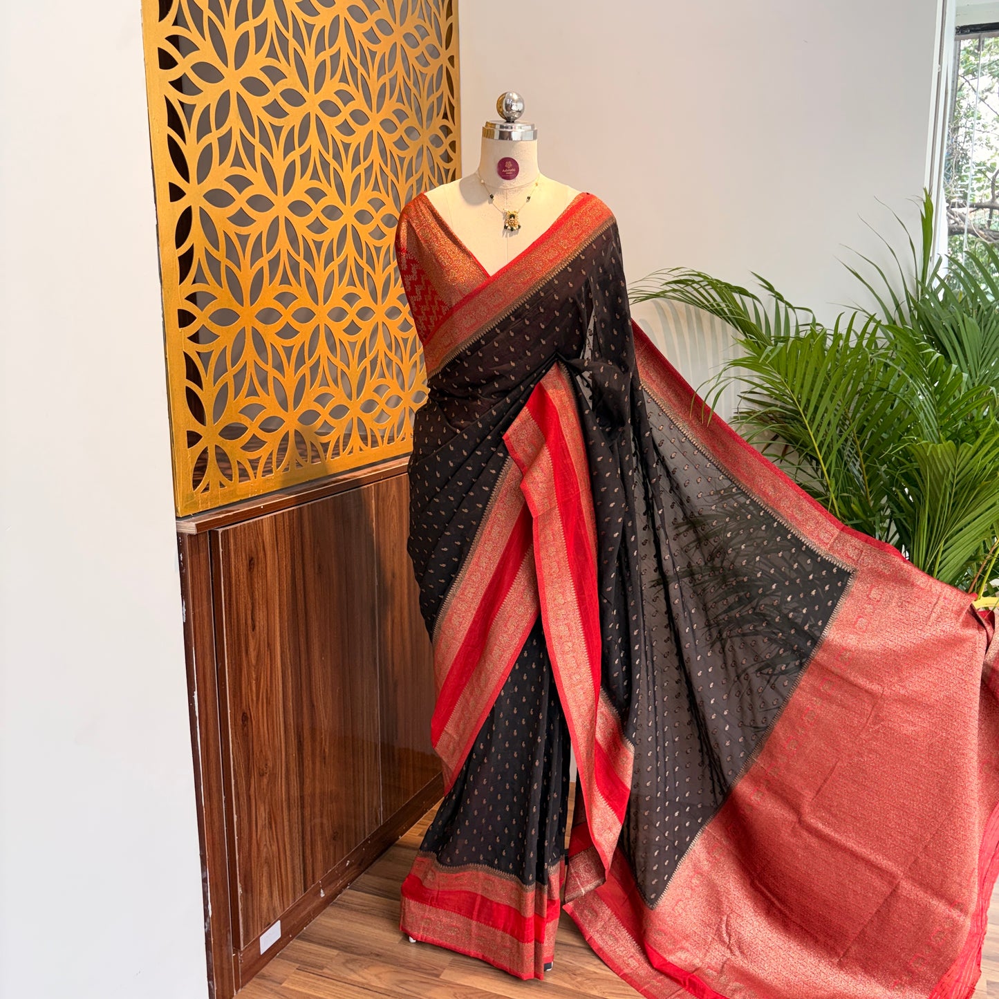 Black Crepe Georgette Semi Banarasi Saree