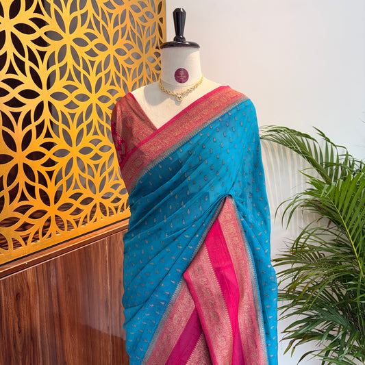 Sky Blue Georgette Semi Banarasi Saree