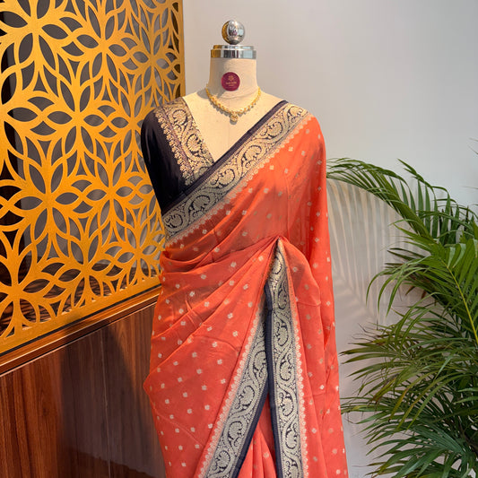 Peach Semi Khaddi Georgette Saree