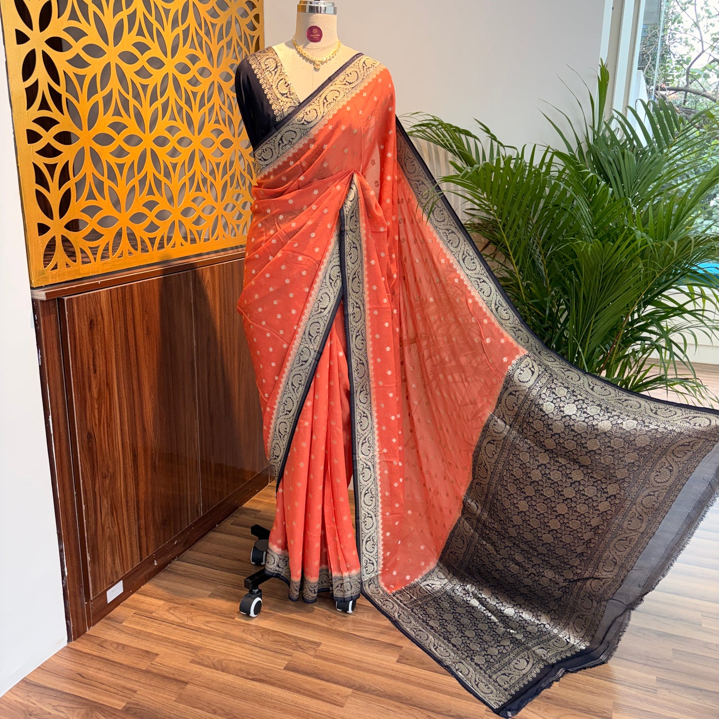 Peach Semi Khaddi Georgette Saree