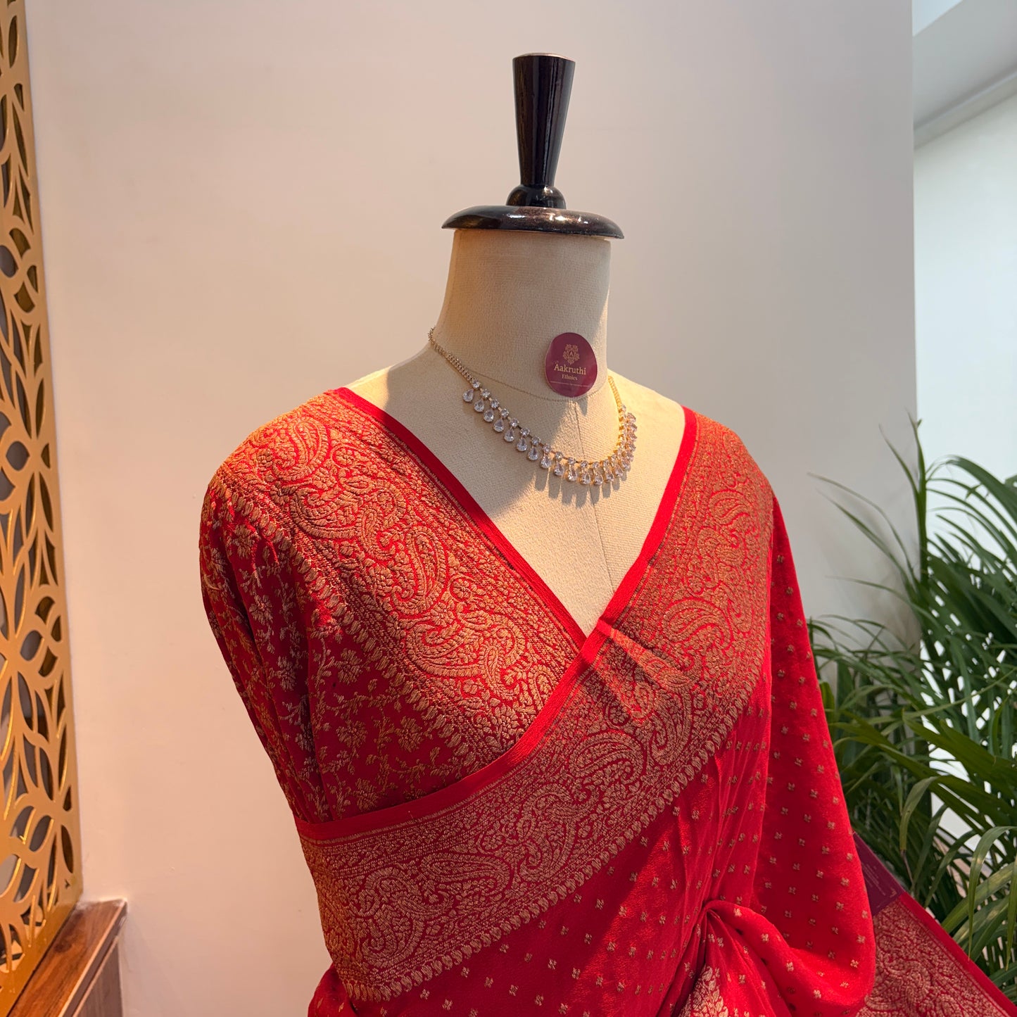 Red Banarasi Pure Crepe Saree