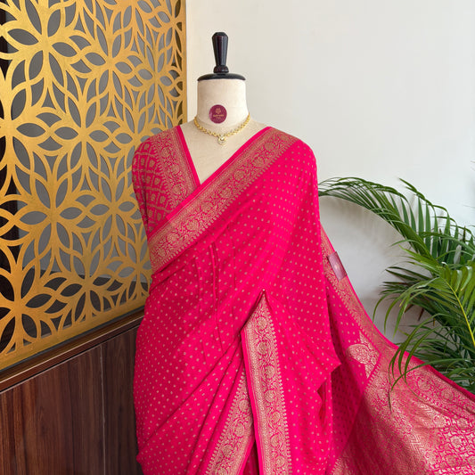 Pink Banarasi Pure Crepe Saree