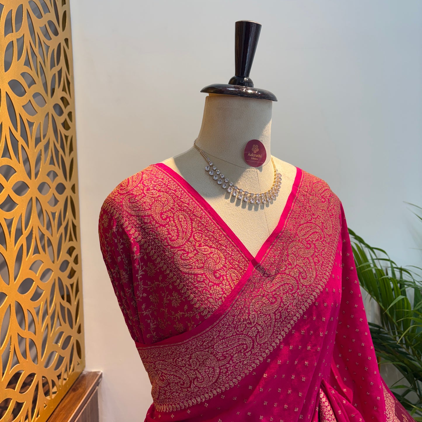 Pink Banarasi Pure Crepe Saree