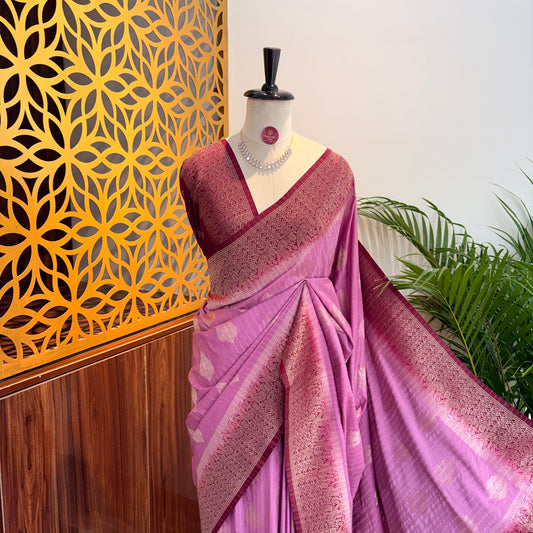 Mauve Banarasi Semi Matka Silk Saree