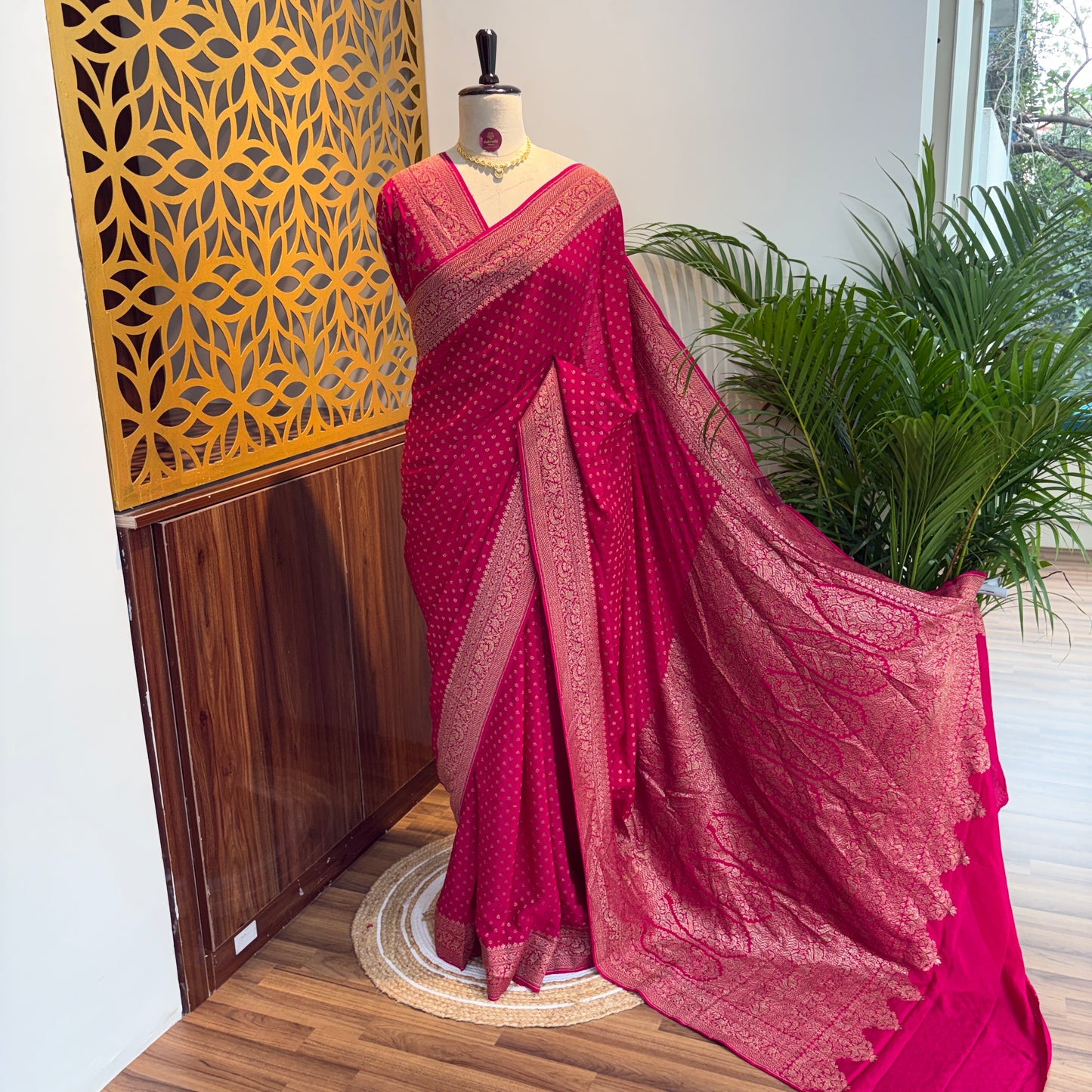 Pink Banarasi Pure Crepe Saree