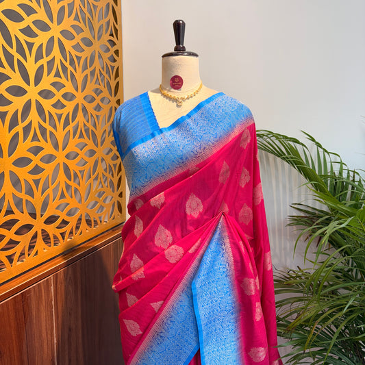 Pink Banarasi Semi Matka Silk Saree