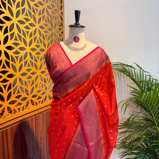 Orange Cotton Silk Semi Banarasi Saree