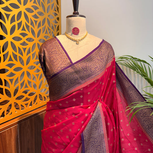 Pink Cotton Silk Semi Banarasi Saree