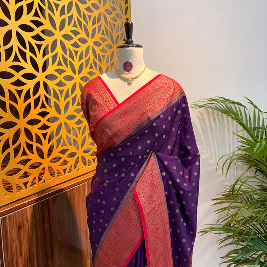 Purple Cotton Silk Semi Banarasi Saree