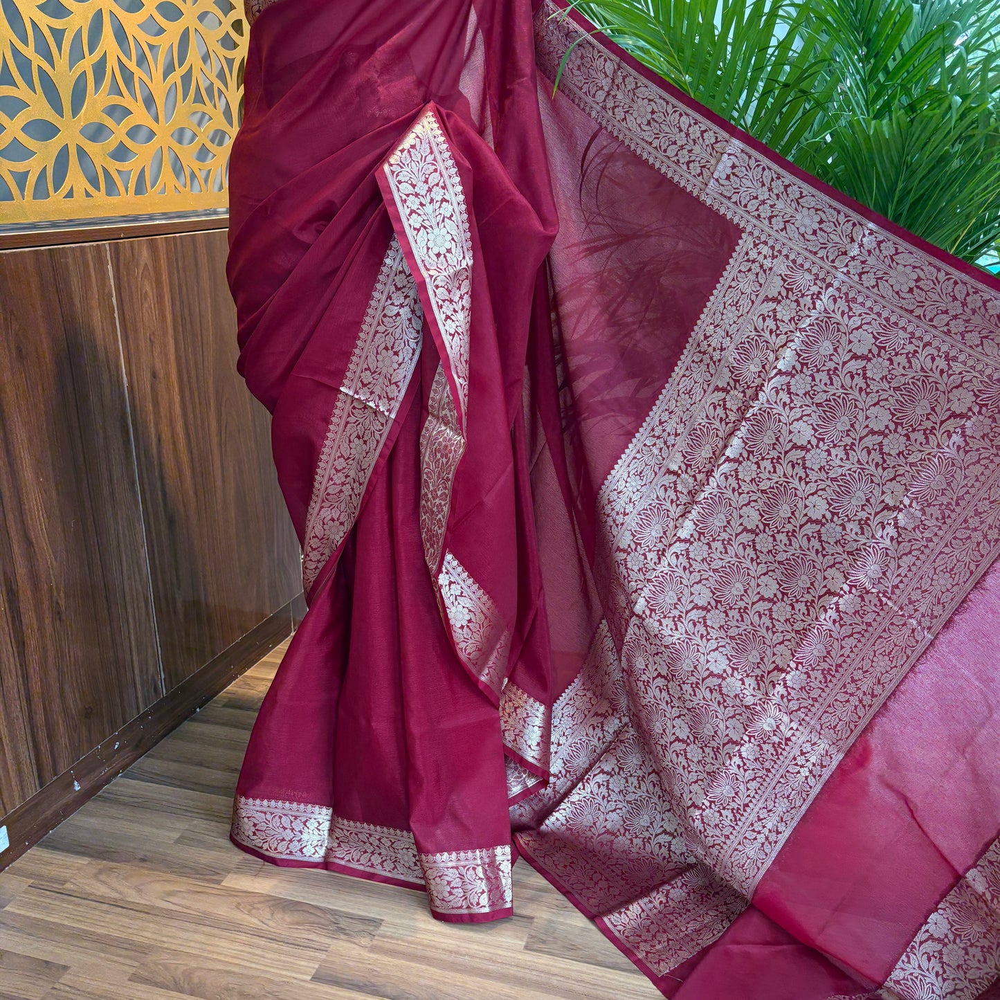 Maroon Soft Organza Banarasi Saree