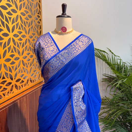 Royal Blue Soft Organza Banarasi Saree