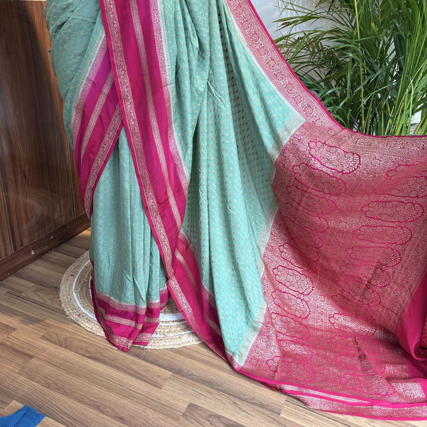 Pastel Green Banarasi Pure Crepe Saree