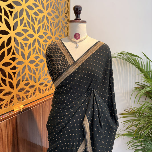 Black Banarasi Pure Crepe Saree
