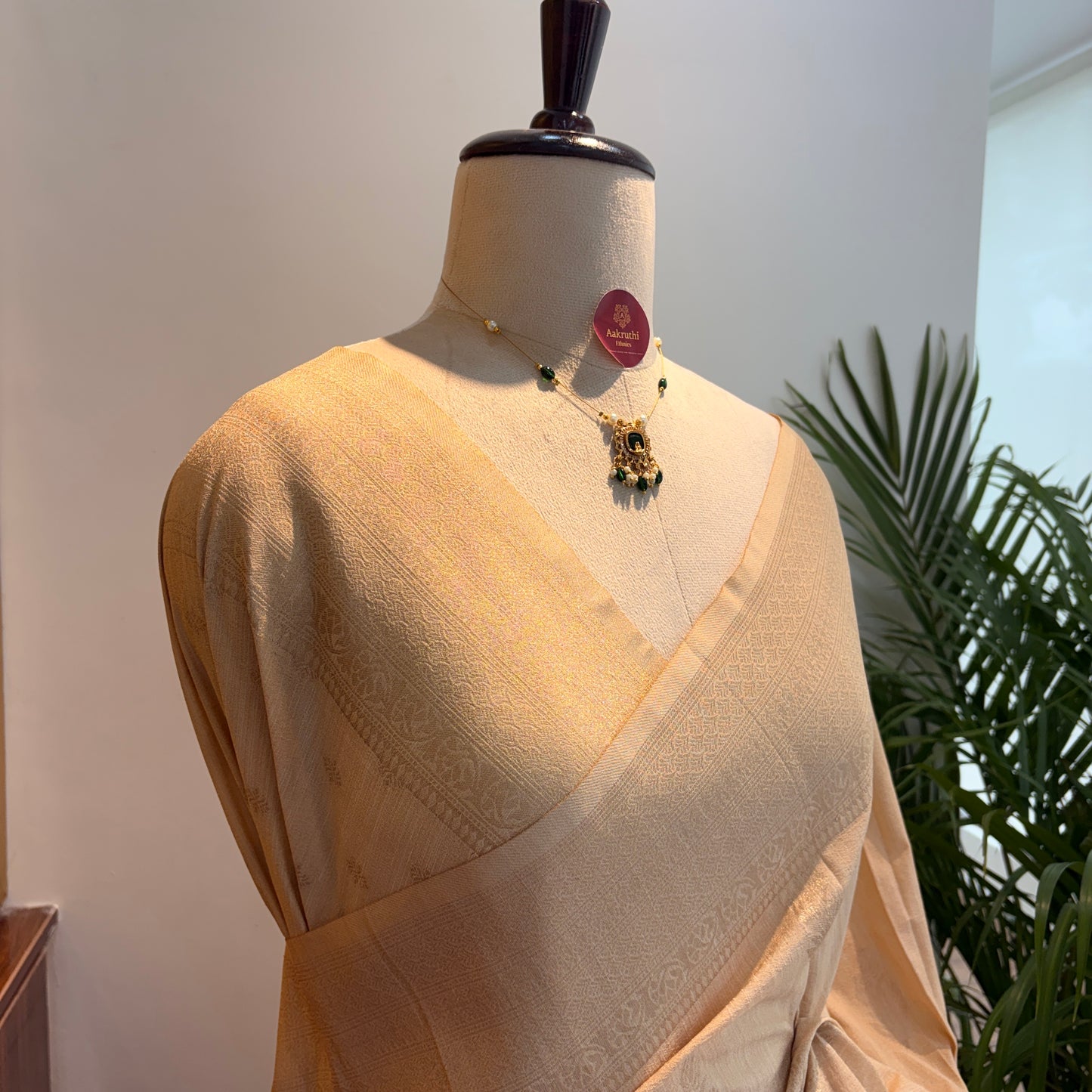 Cream Banarasi Semi Matka Silk Saree