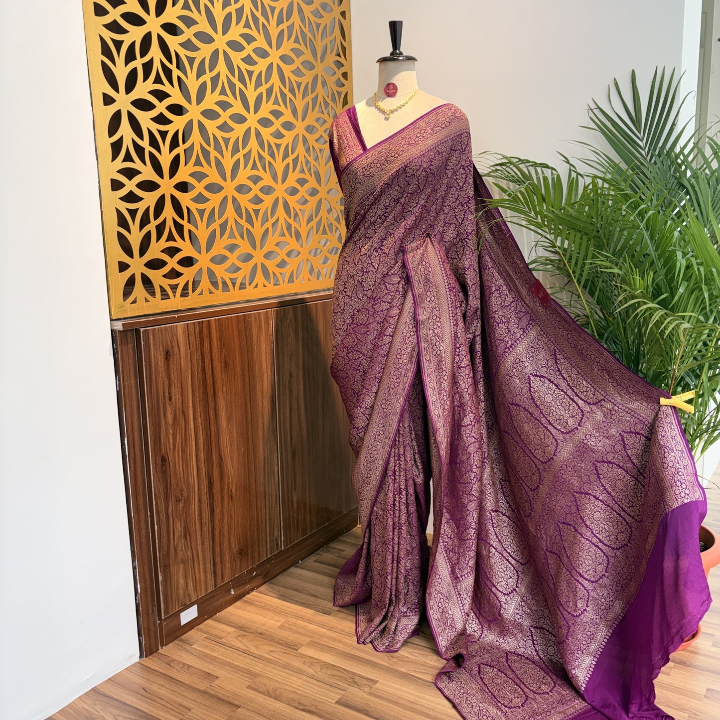 Purple Banarasi Pure Crepe Brocade Saree
