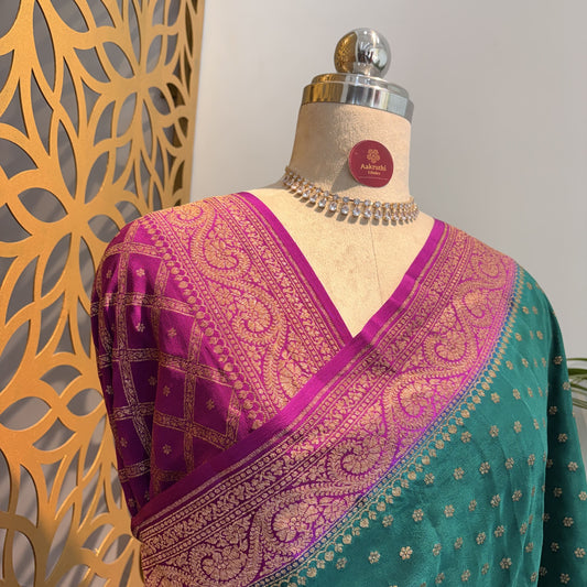 Rama Green Banarasi Pure Crepe Saree