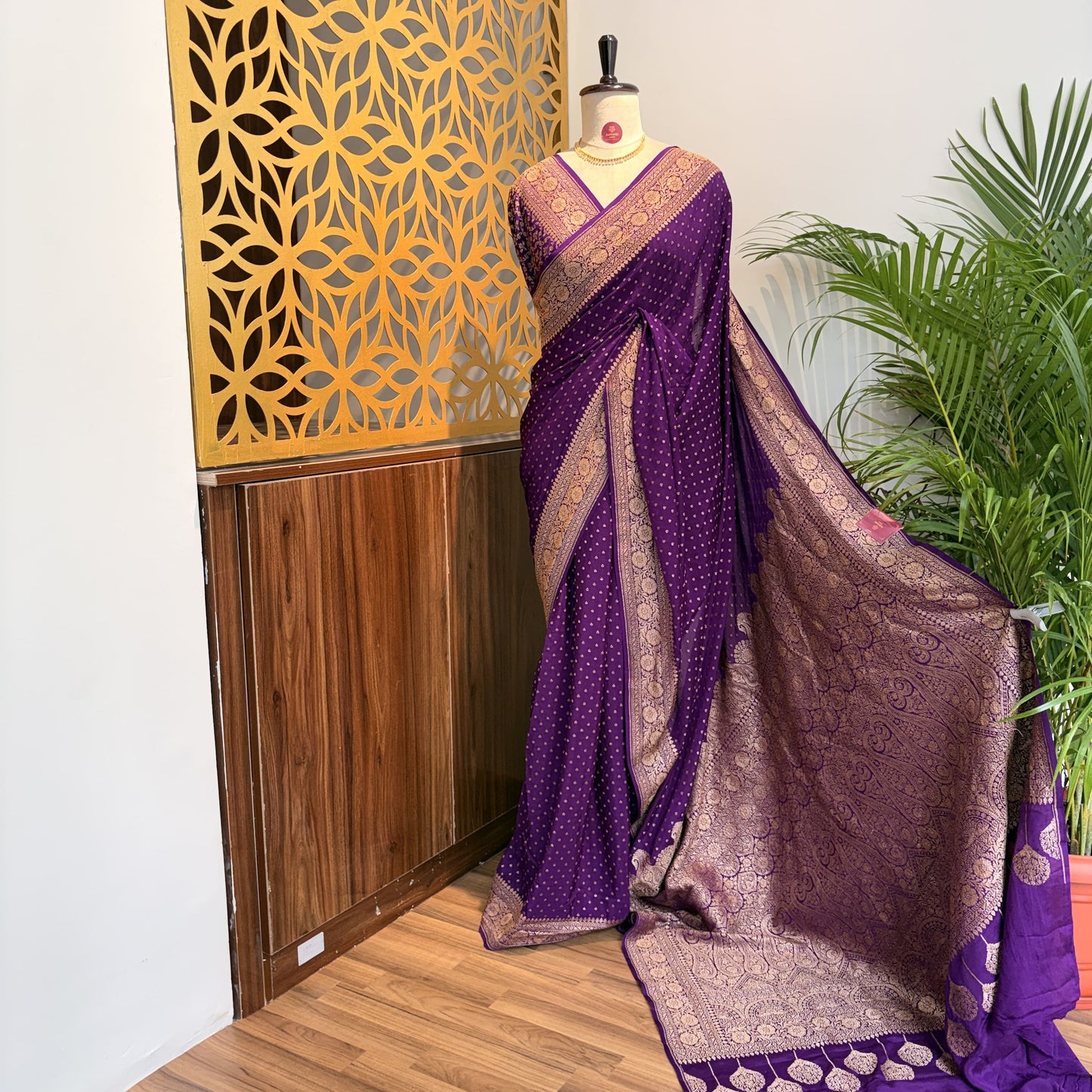 Purple Banarasi Pure Crepe Saree