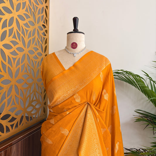Yellow Banarasi Semi Matka Silk Saree