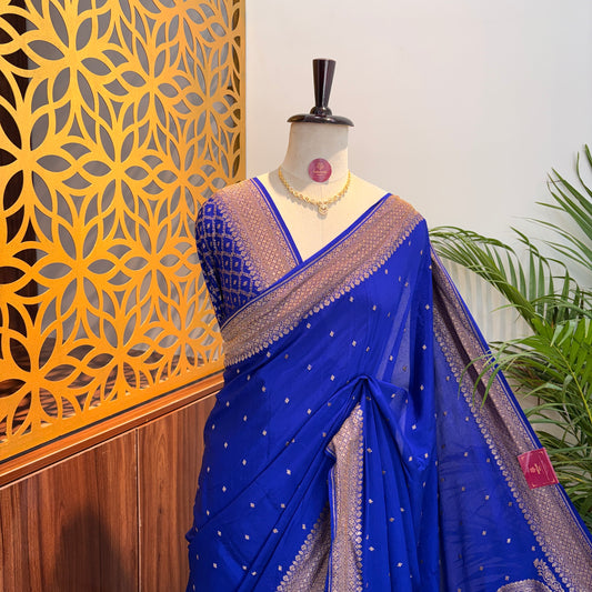 Royal Blue Banarasi Pure Crepe Saree