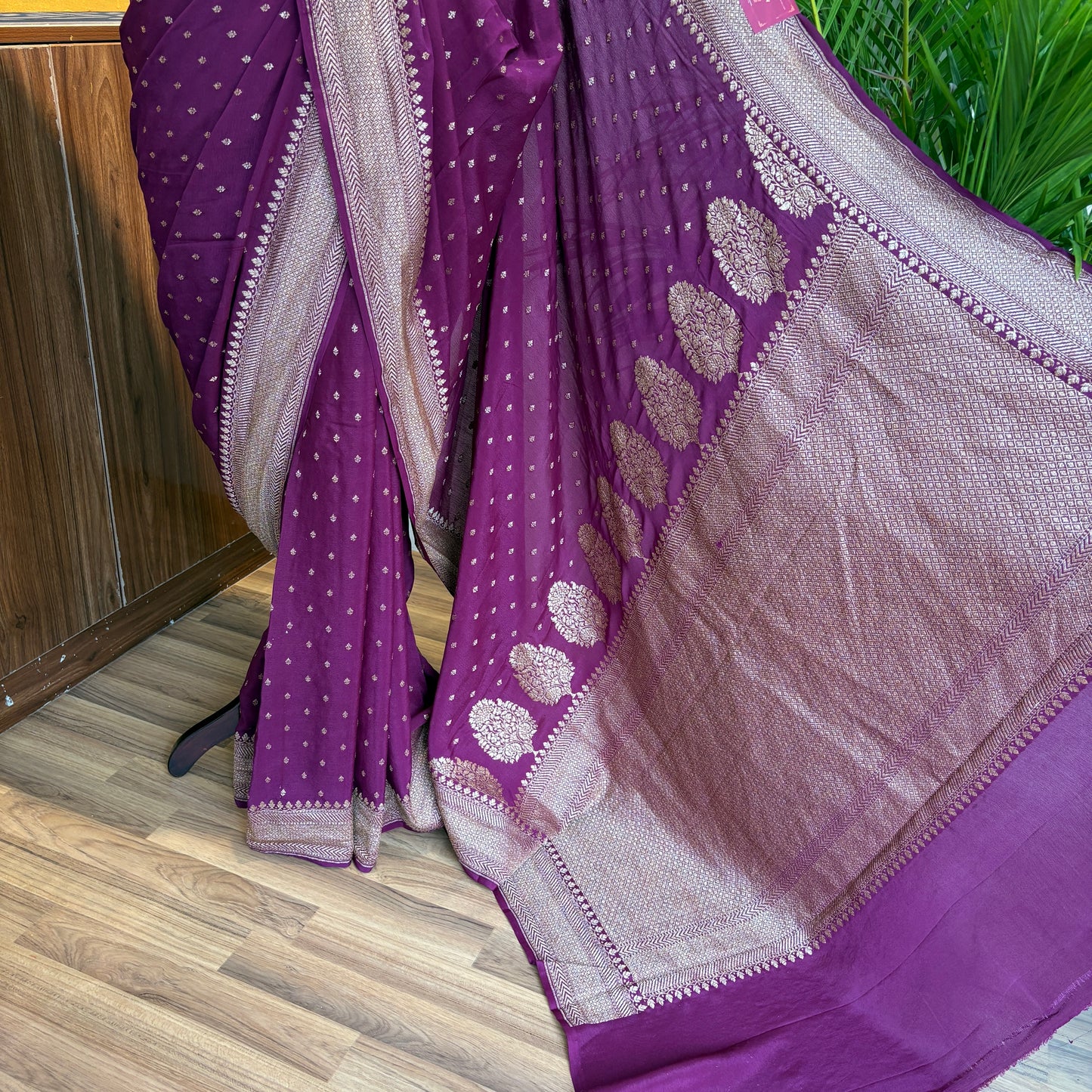 Wine Banarasi Pure Crepe Saree