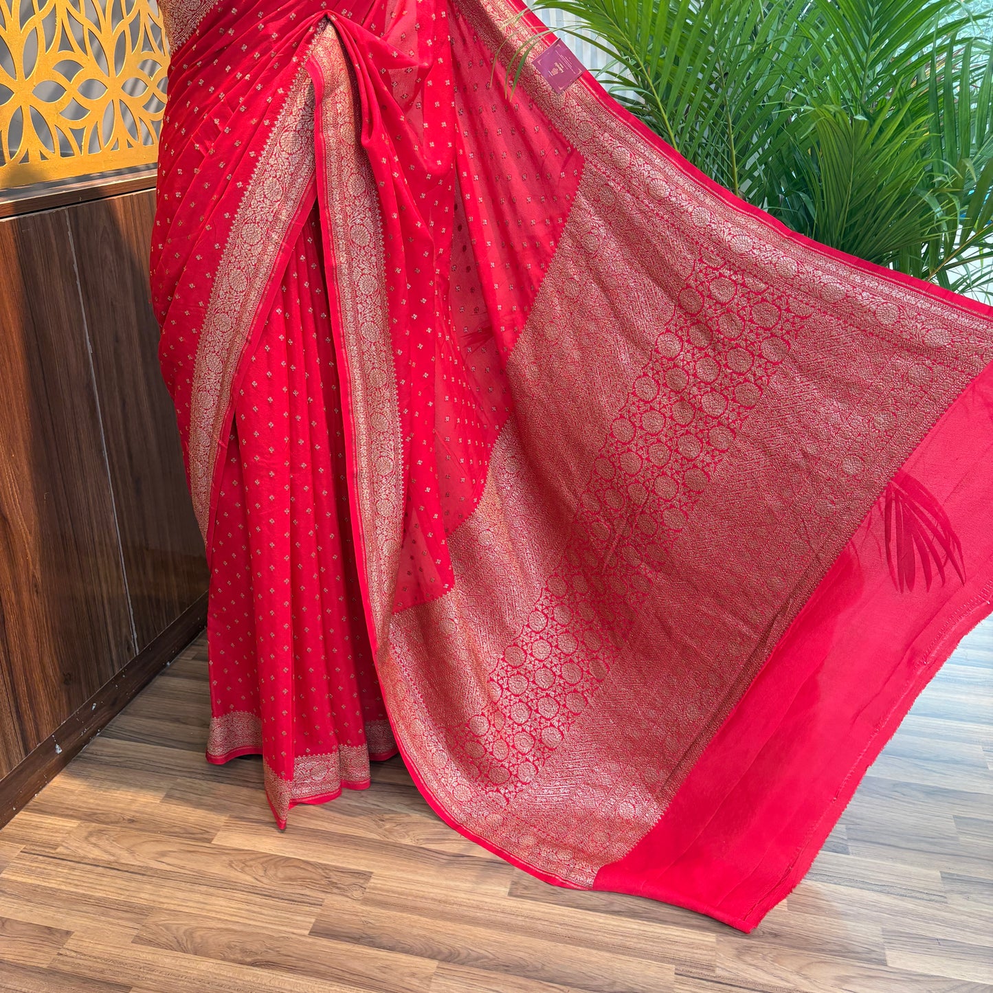 Red Banarasi Pure Crepe Saree