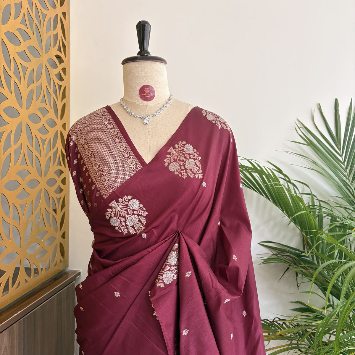 Wine Semi Raw Mango Banarasi Saree
