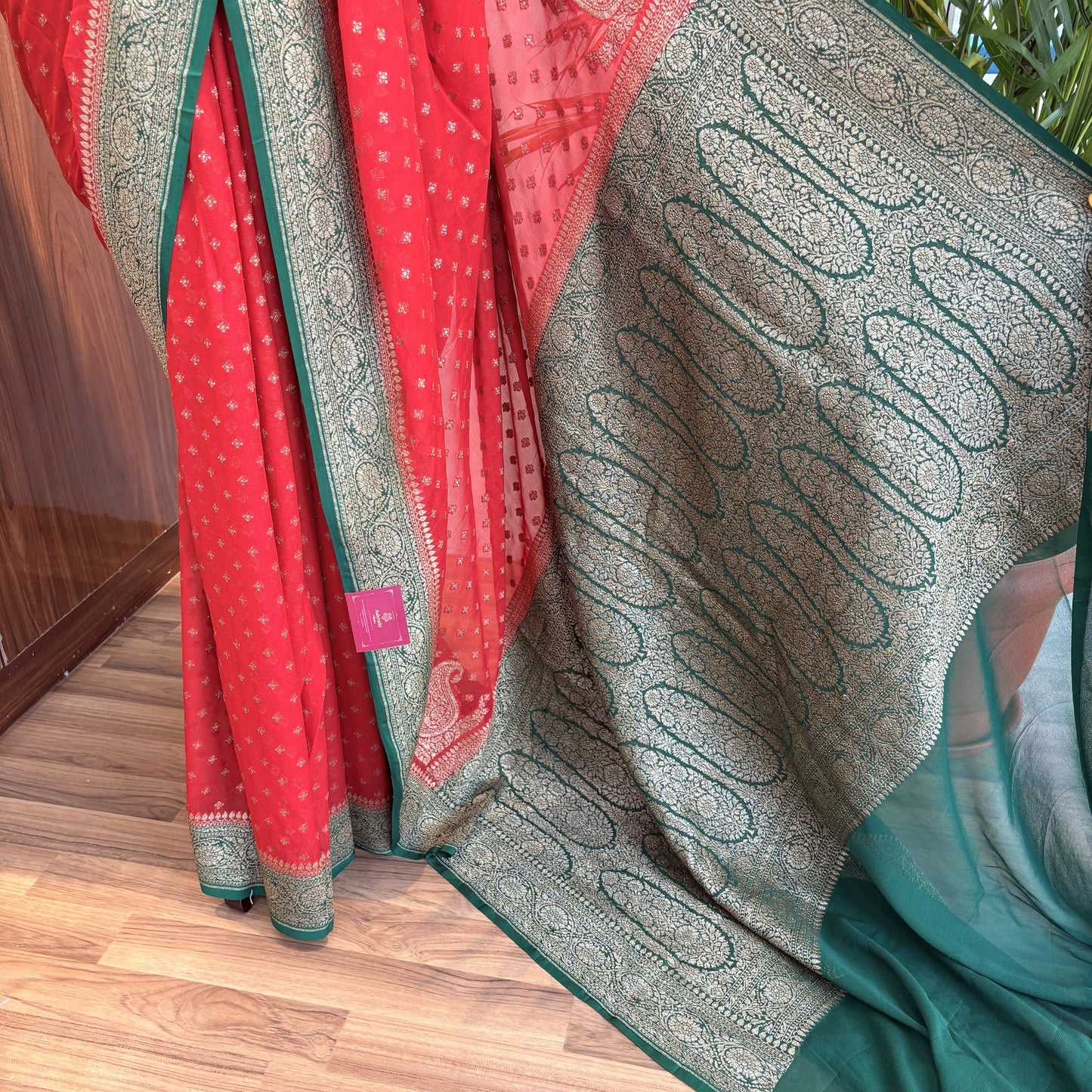 Red Pure Khaddi Georgette Banarasi Saree