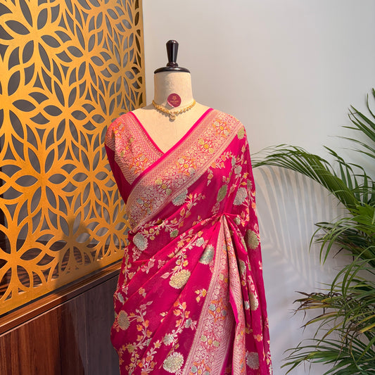 Pink Pure Khaddi Georgette Meenakari Saree