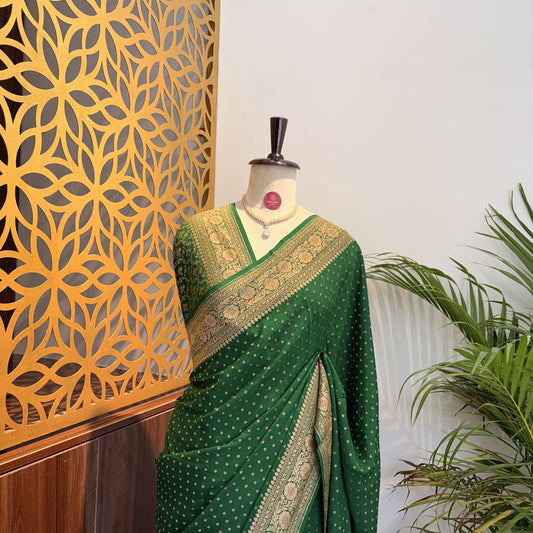 Green Banarasi Pure Crepe Saree